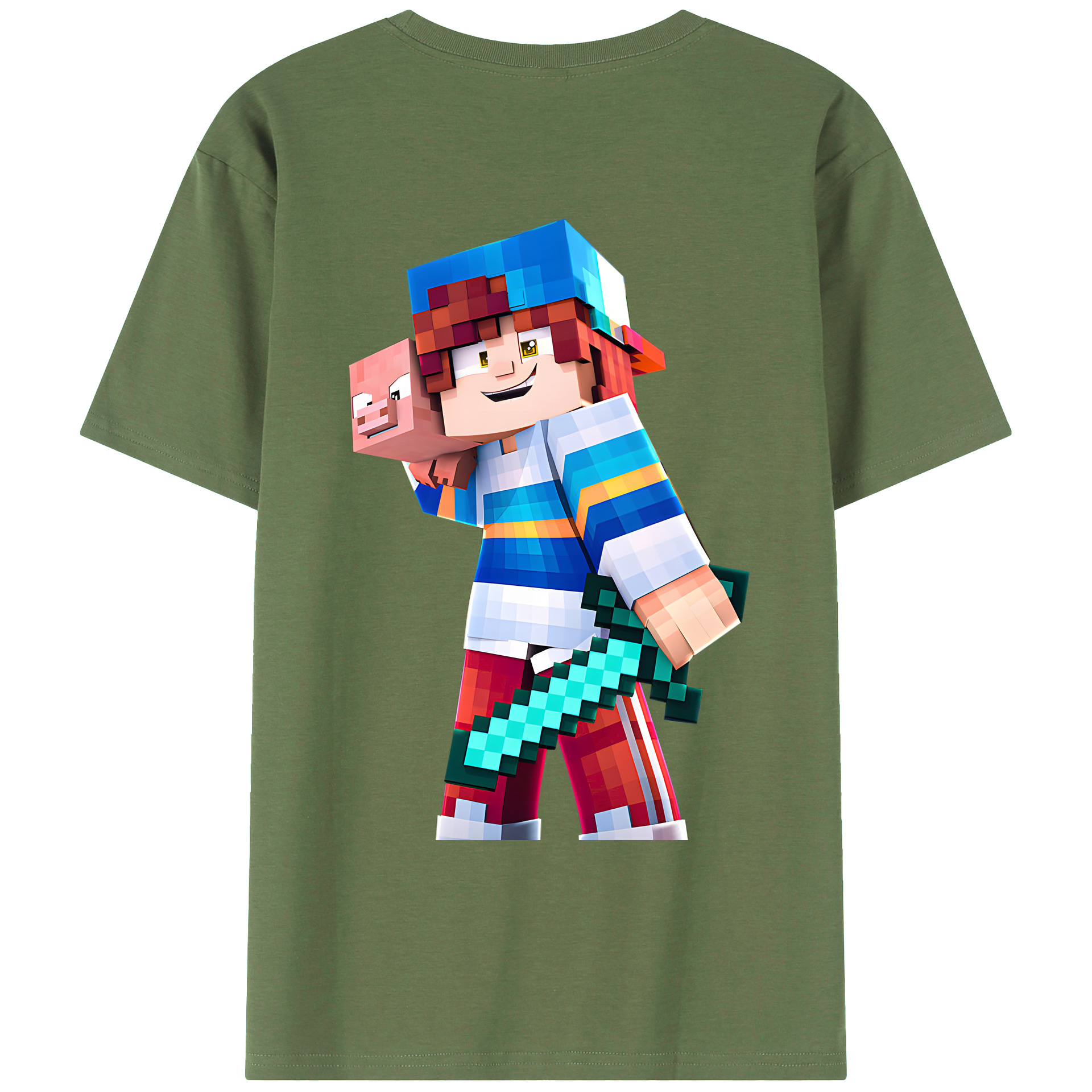 （画像用） マインクラフト ブロックの世界 Minecraft MC Block world 綿100％ メンズ半袖Tシャツ（バックプリント） 通気性